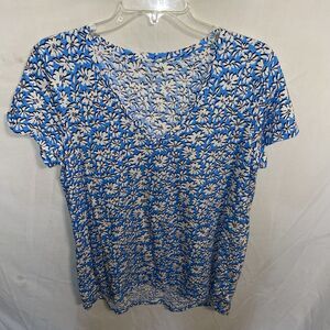 Lilly Pulitzer Womens Activewear Blouse Size Large Blue Floral Athleisure